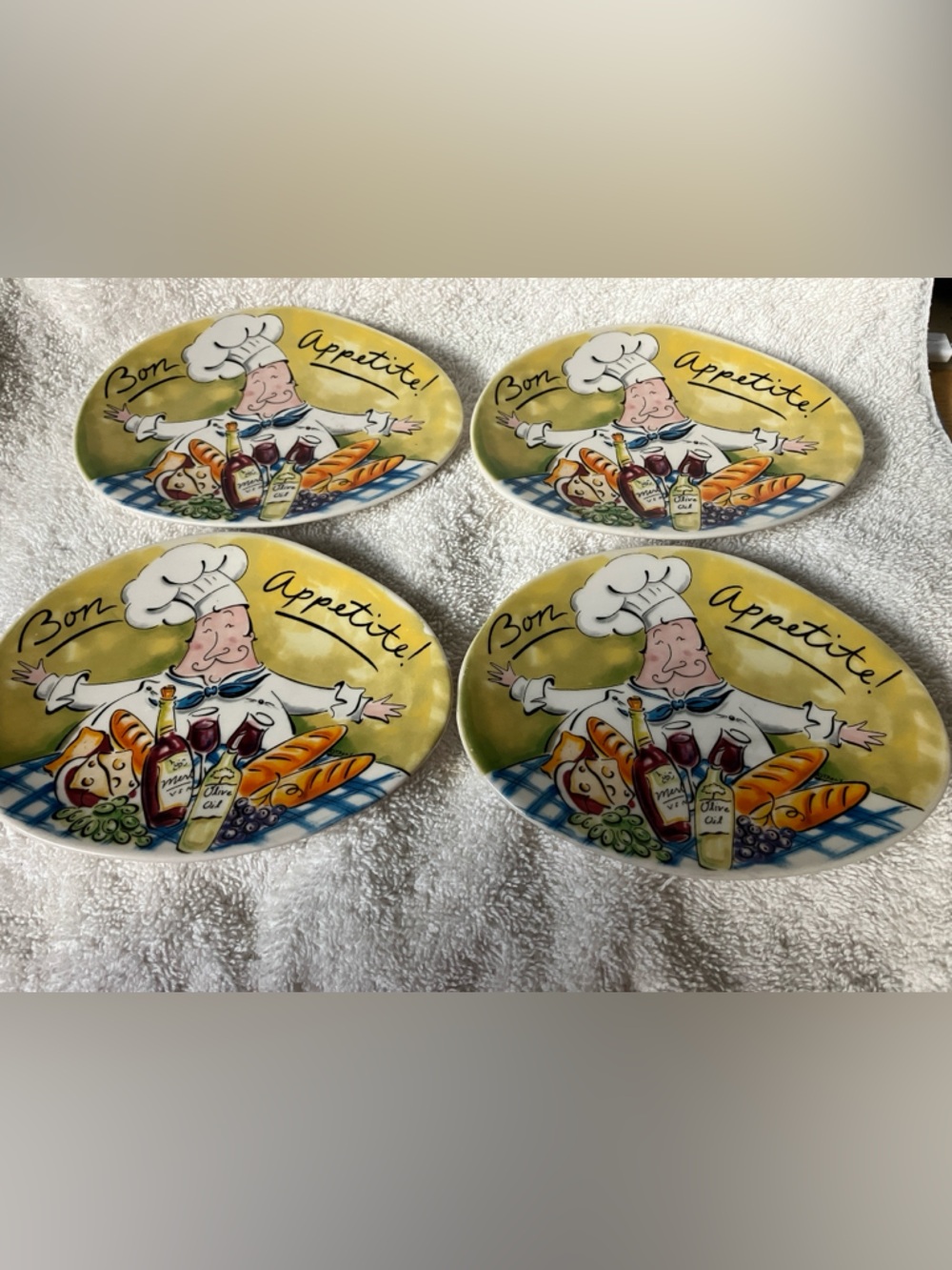 Set of 4 Chef 'Bon Appetit' Decorative Plates Tracy Flickinger for Mud Pie